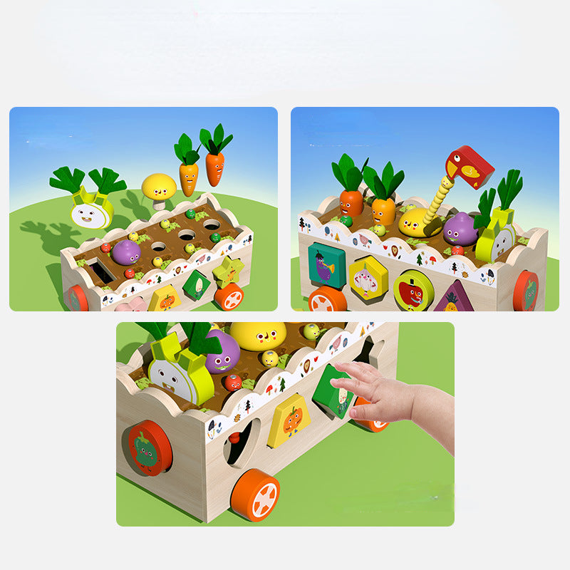 Wooden Montessori Toys Farm Fruit Vegetable Car Educational Toy 4