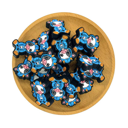 Silicone Focal Beads Halloween Cow Wearing Hoodie Sitting Pose 2