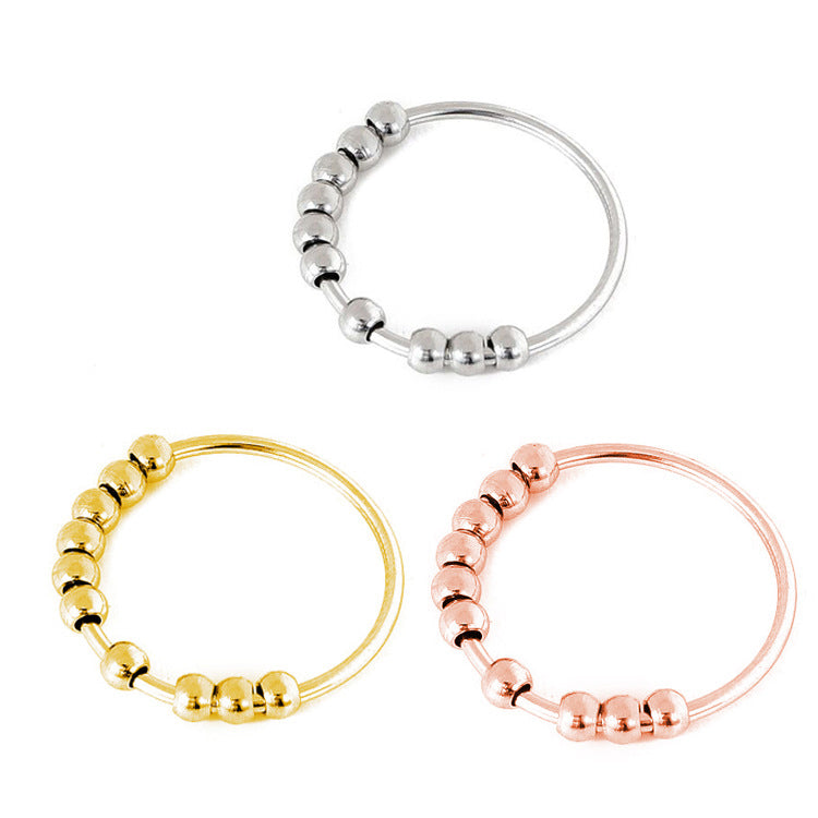 Silver Tone Fidget Ring with 10 Beads for Women US Size 5-11 3
