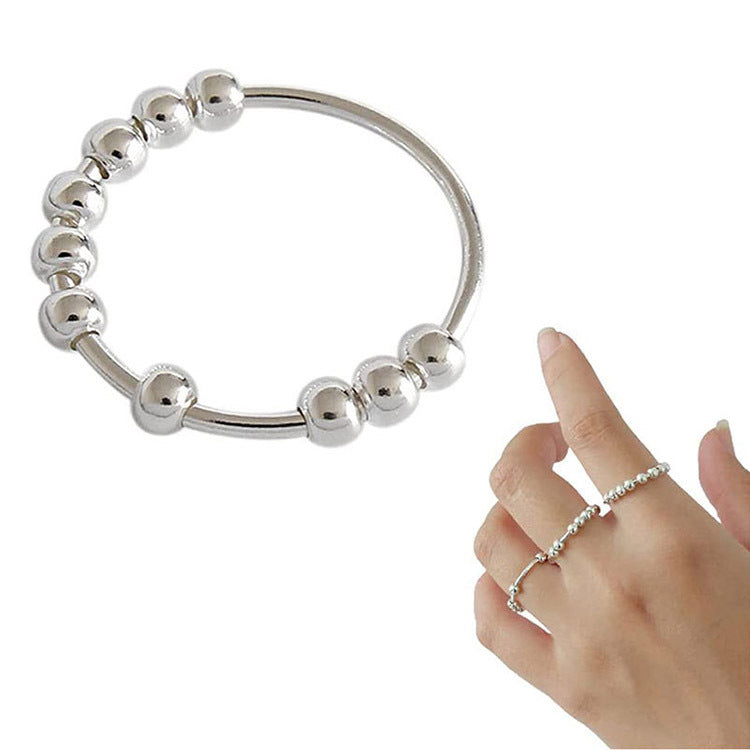 Silver Tone Fidget Ring with 10 Beads for Women US Size 5-11 4