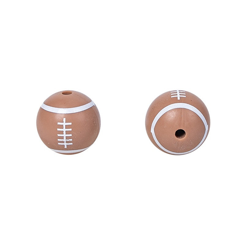 20pcs 15mm Printed Football Silicone Beads Sports Ball Design 13