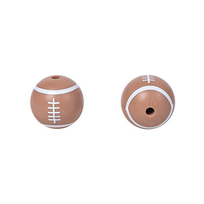 20pcs 15mm Printed Football Silicone Beads Sports Ball Design 13