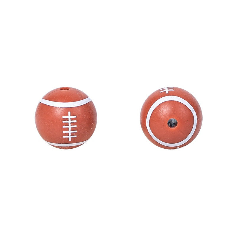 20pcs 15mm Printed Football Silicone Beads Sports Ball Design 12