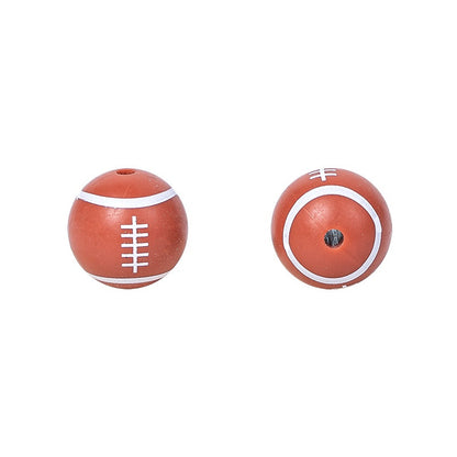 20pcs 15mm Printed Football Silicone Beads Sports Ball Design 12