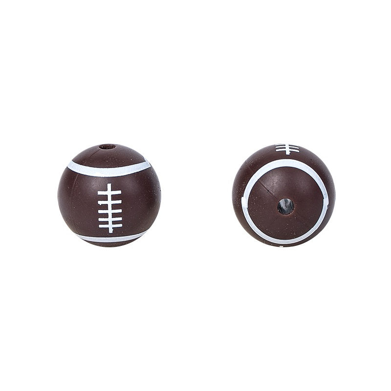 20pcs 15mm Printed Football Silicone Beads Sports Ball Design 11
