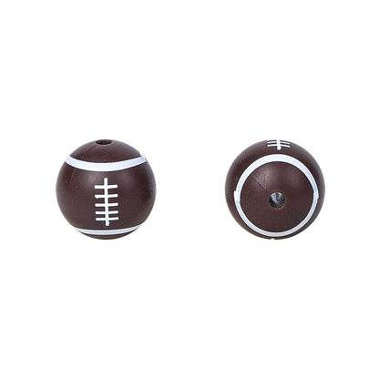 20pcs 15mm Printed Football Silicone Beads Sports Ball Design 11