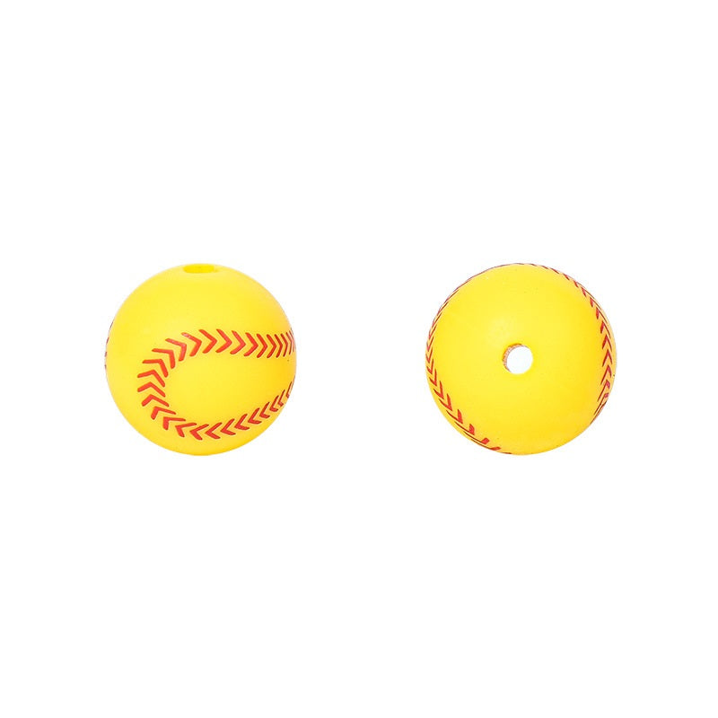 20pcs 15mm Printed Football Silicone Beads Sports Ball Design 8