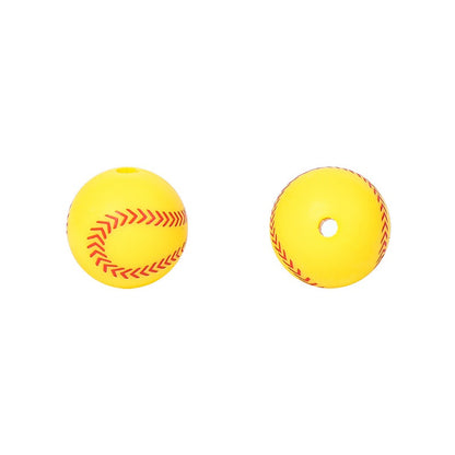 20pcs 15mm Printed Football Silicone Beads Sports Ball Design 8