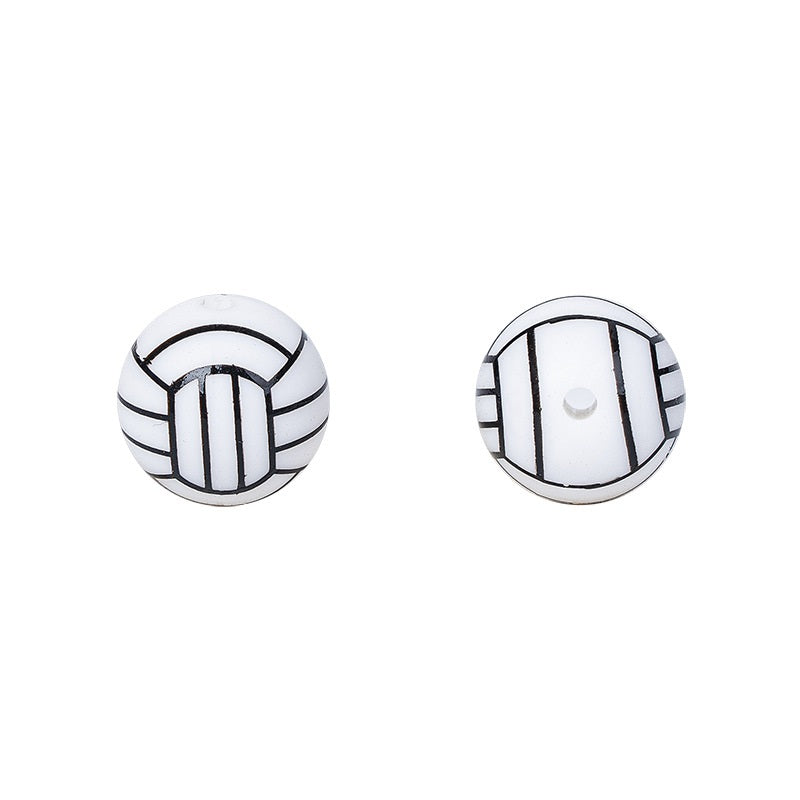 20pcs 15mm Printed Football Silicone Beads Sports Ball Design 7