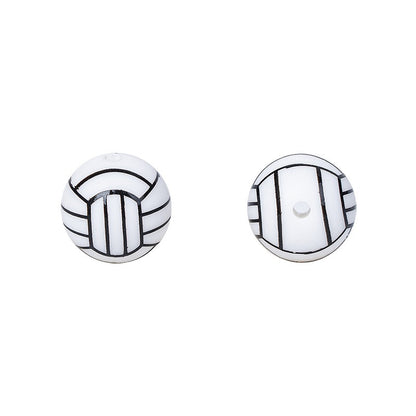 20pcs 15mm Printed Football Silicone Beads Sports Ball Design 7