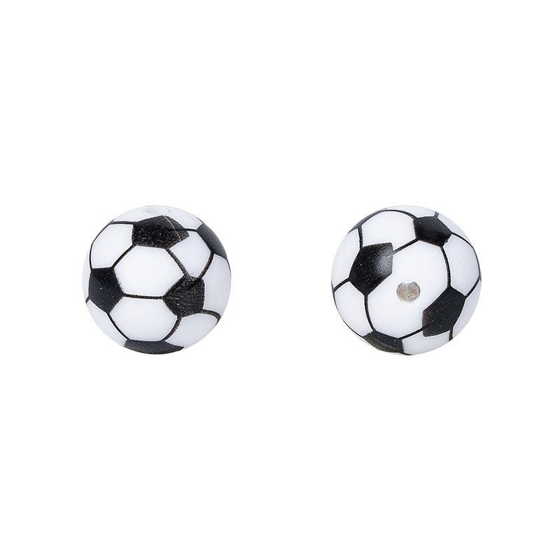20pcs 15mm Printed Football Silicone Beads Sports Ball Design 5