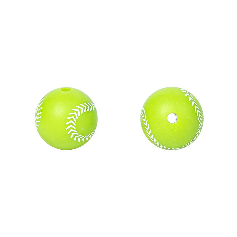20pcs 15mm Printed Football Silicone Beads Sports Ball Design 9