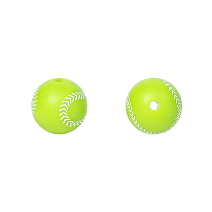 20pcs 15mm Printed Football Silicone Beads Sports Ball Design 9