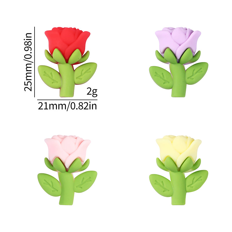 20Pcs Silicone 3D Focal Beads Multi Color Rose Holding Stem 6