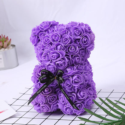 Silk Flower Rose Bear Plush Toy Gift Box 30cm 13