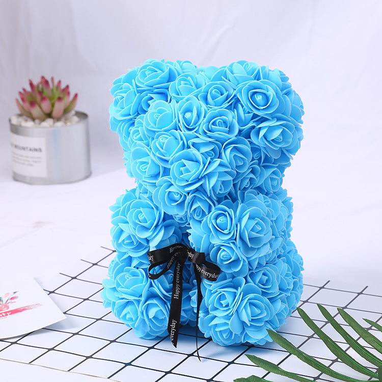 Silk Flower Rose Bear Plush Toy Gift Box 30cm 12