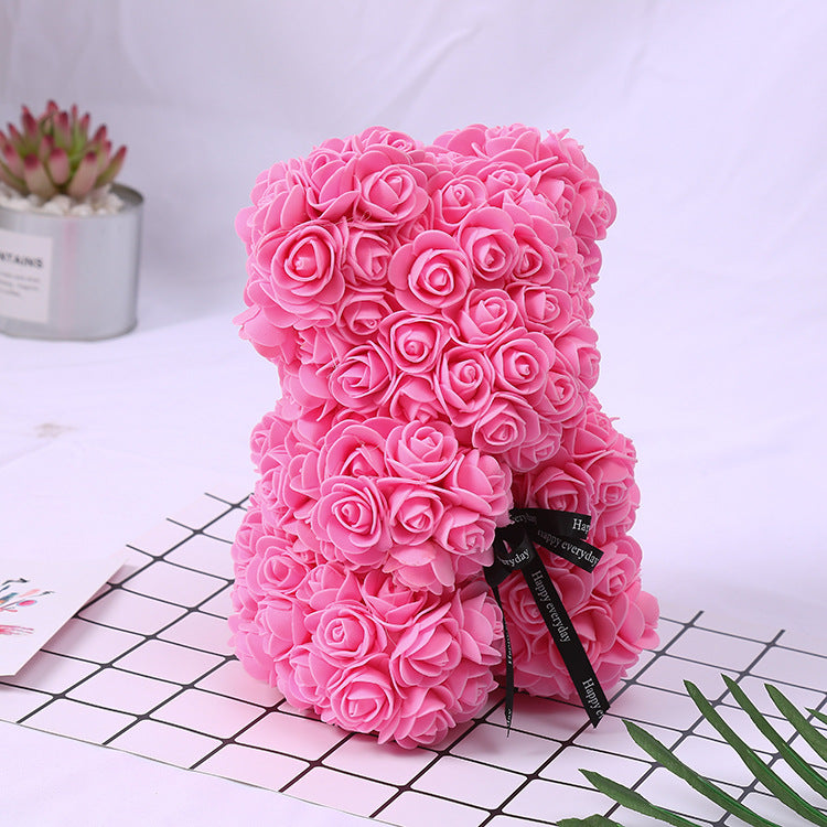 Silk Flower Rose Bear Plush Toy Gift Box 30cm 2