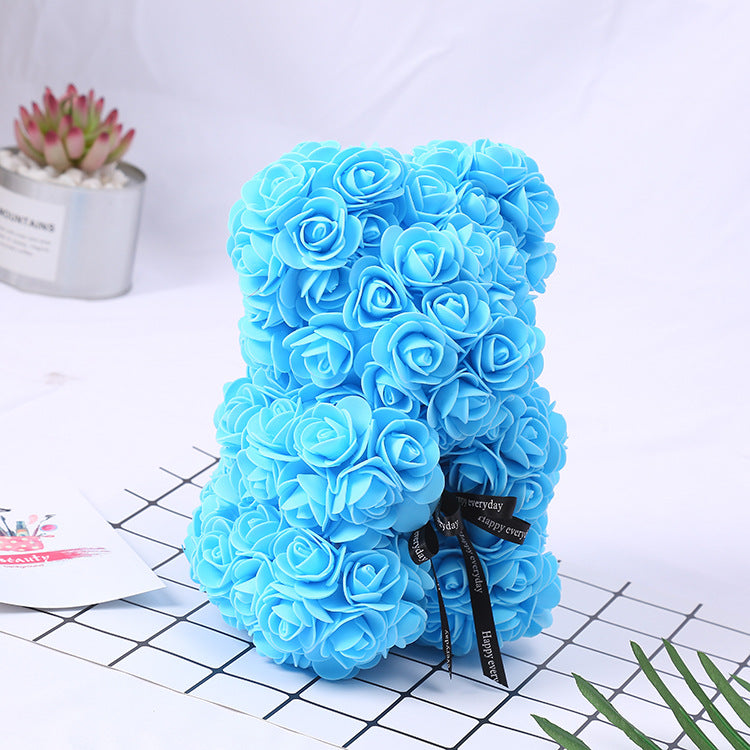 Silk Flower Rose Bear Plush Toy Gift Box 30cm 3