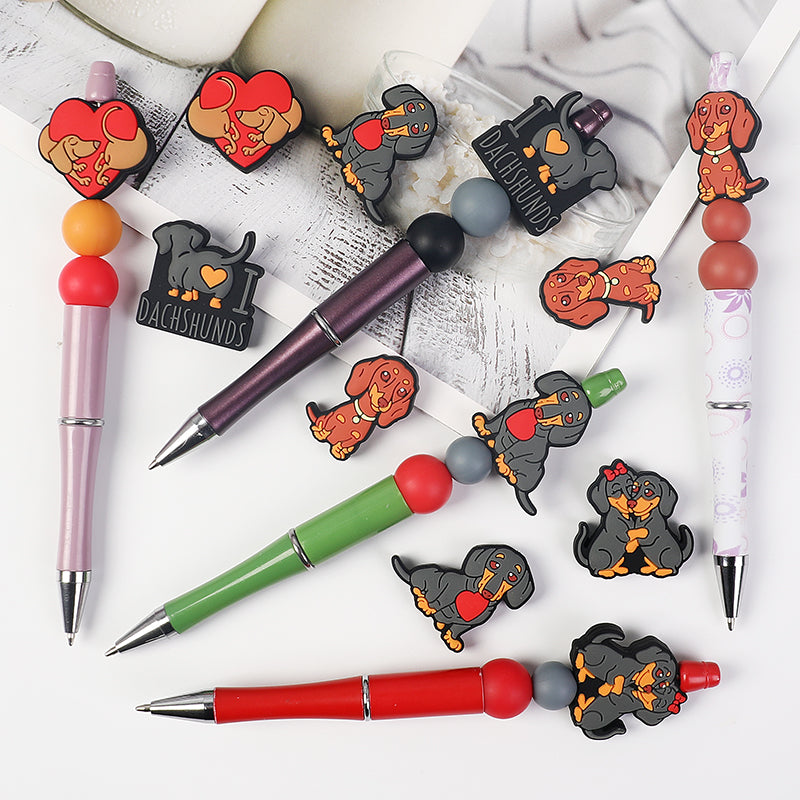 20Pcs Silicone Focal Beads Valentine Sausage Dog Heart Shaped Design 9