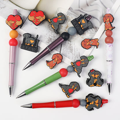 20Pcs Silicone Focal Beads Valentine Sausage Dog Heart Shaped Design 9