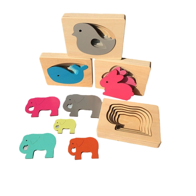 Wooden Multi Layered Gradient Puzzle Montessori Toys for Toddlers