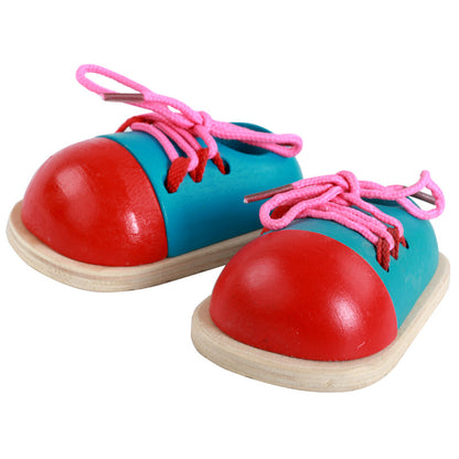 Wooden String Practice Shoes Montessori Toys for Toddlers 6.5x11x4cm 5