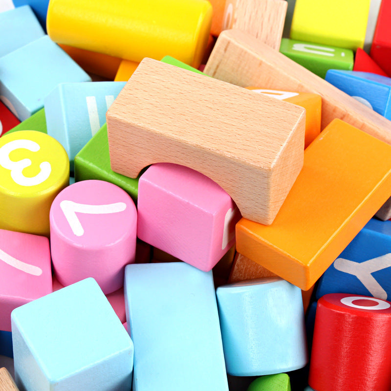 Wooden Montessori Toys Alphanumeric Building Blocks Educational Set 5
