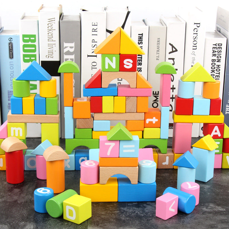 Wooden Montessori Toys Alphanumeric Building Blocks Educational Set 2