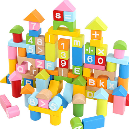 Wooden Montessori Toys Alphanumeric Building Blocks Educational Set 4
