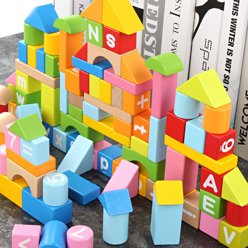 Wooden Montessori Toys Alphanumeric Building Blocks Educational Set 3