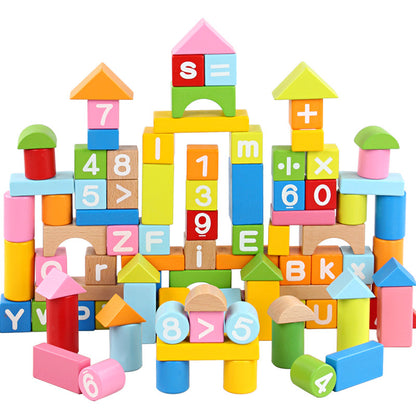Wooden Montessori Toys Alphanumeric Building Blocks Educational Set