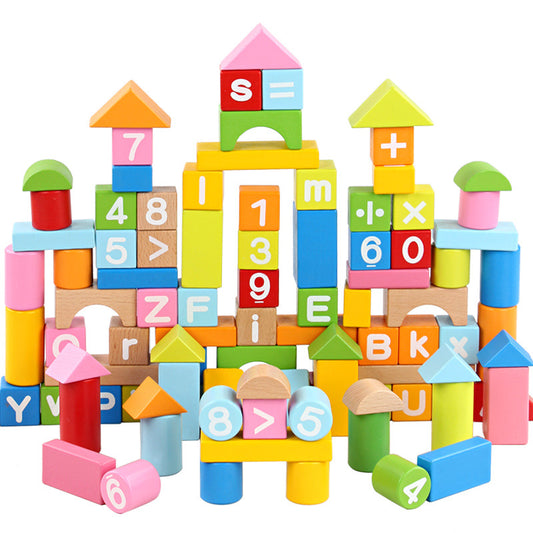 Wooden Montessori Toys Alphanumeric Building Blocks Educational Set