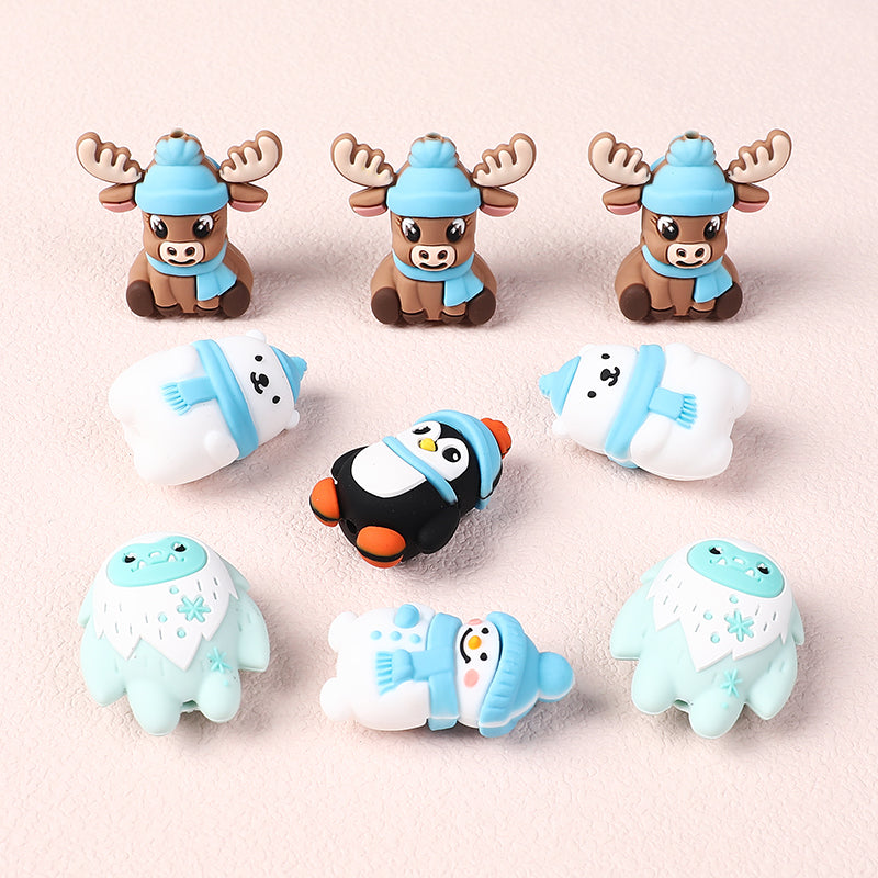 20Pcs Silicone 3D Focal Beads Polar Bear Snow Monster Winter Theme