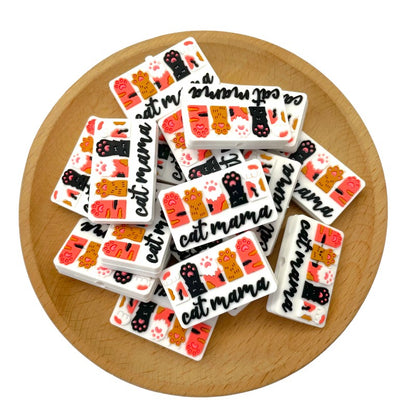 20pcs Silicone Focal Beads Cat Mama Paw Print Design 2