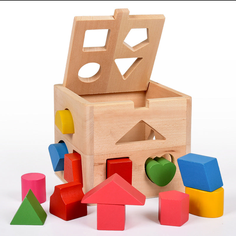 Wooden Building Blocks Shape Sorter Montessori Toys for Toddlers