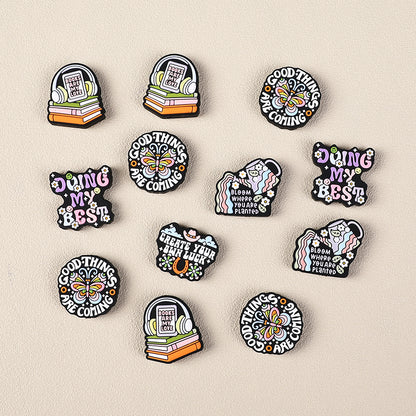 Silicone Focal Beads Retro Inspirational Letters with Colorful Text and Icons