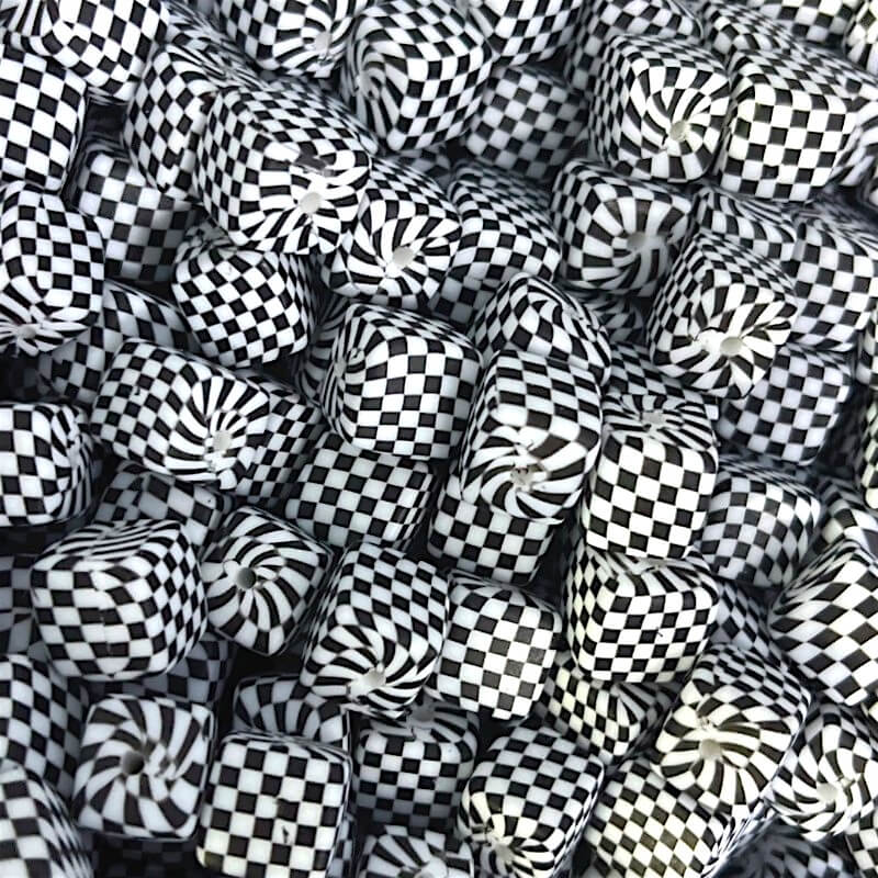 50pcs 13.5mm Printed Square Silicone Beads Variety Designs 18