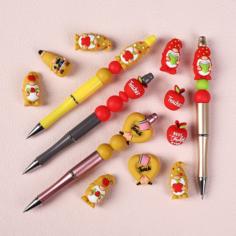 20Pcs Silicone 3D Focal Beads Teacher Series Pencil and Gnome Designs 7
