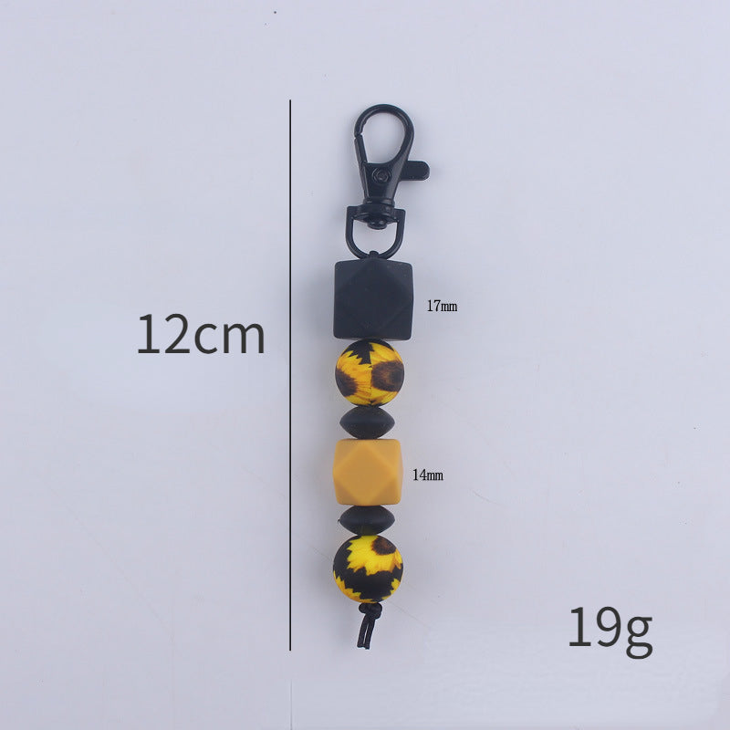 Leopard Print Silicone Bead Keychain with Geometric Beads Charm 5