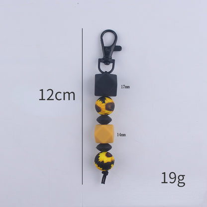 Leopard Print Silicone Bead Keychain with Geometric Beads Charm 5