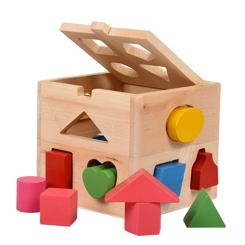 Wooden Building Blocks Shape Sorter Montessori Toys for Toddlers 2