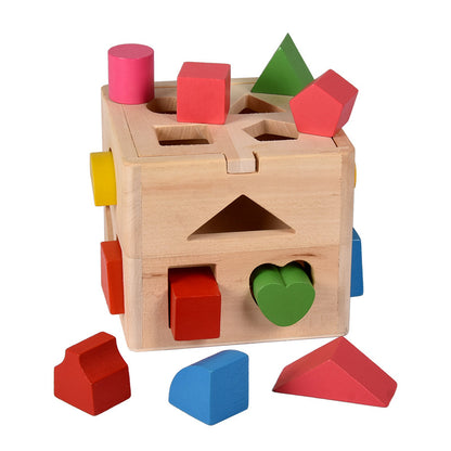 Wooden Building Blocks Shape Sorter Montessori Toys for Toddlers 3