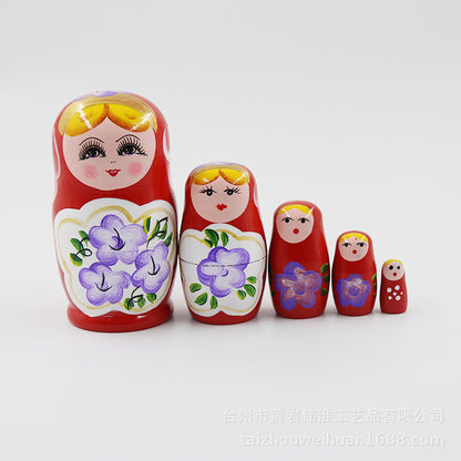 Wooden Russian Nesting Dolls Montessori Toy Set of 5 10