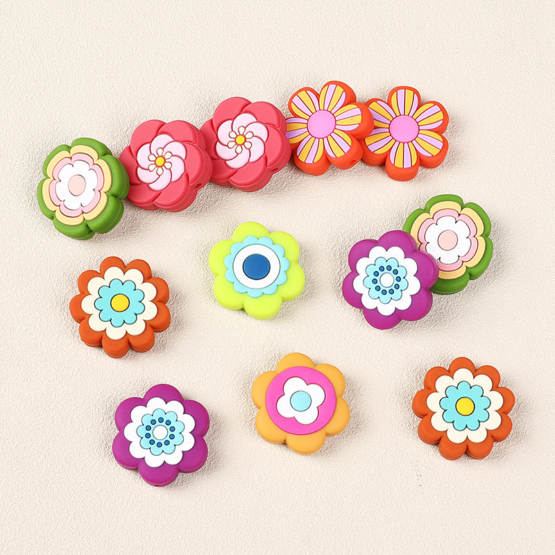 Silicone Focal Beads Bohemian Seven Flowers Layered Petal Detail 4