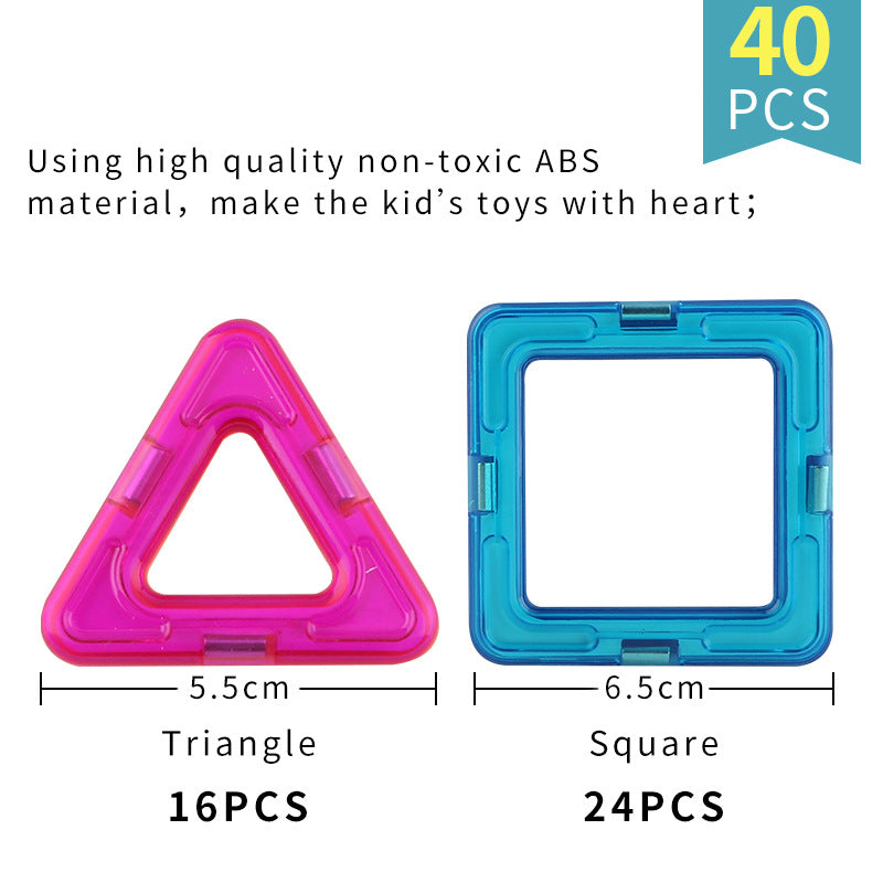 Plastic Magnetic Tiles Building Blocks Educational Toy 40pcs 3