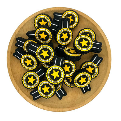 20pcs Silicone Focal Beads Medal With Star Center Ribbon Tail 2