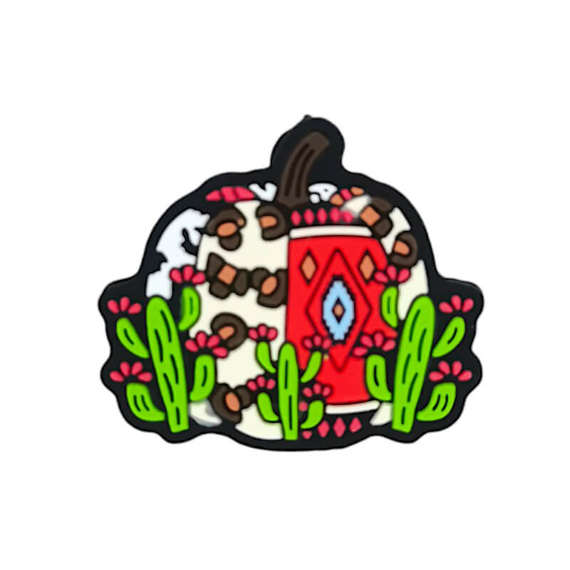 Silicone Focal Beads Cactus Pumpkin With Southwestern Rug Detail