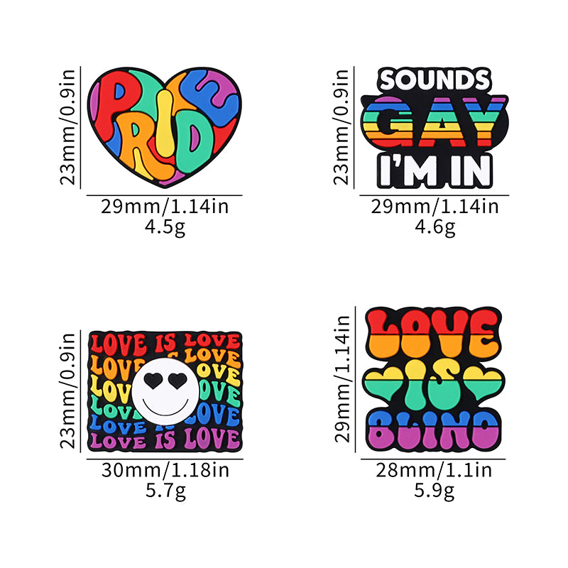 20pcs Silicone Focal Beads Rainbow Pride Theme Colored Heart and Letters 9