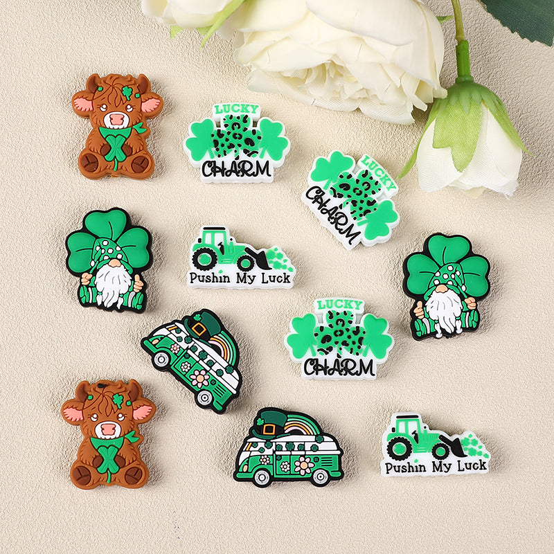 Silicone Focal Beads Saint Patrick Day Clover Highland Cattle Design 7