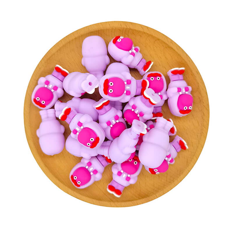 Silicone 3D Focal Beads Pink Alien Character Front Facing 2
